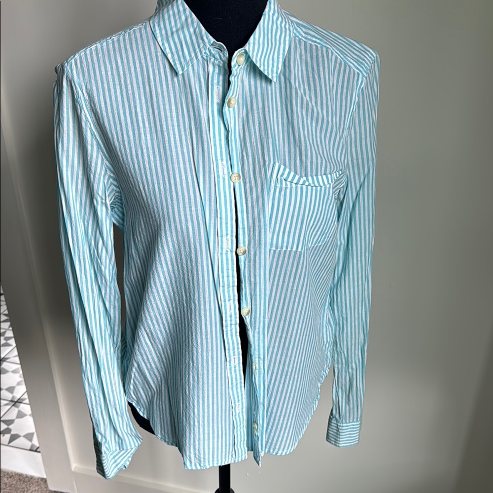 American Eagle Outfitters Blue and White Casual Button Down Shirt